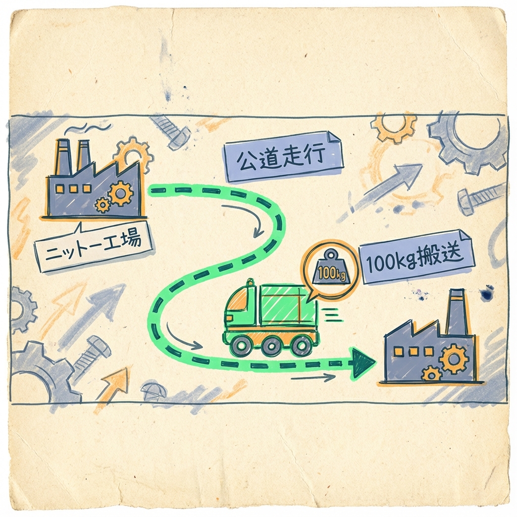 工場間公道100kg搬送ルートを示す図解
